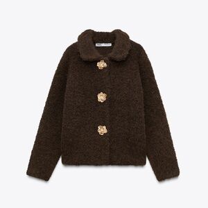Zara Faux fur knit cardigan with flower buttons